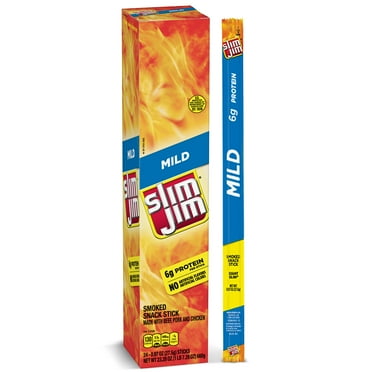 Slim Jim Giant Smoked Meat Sticks, Mild Flavor, 6g Protein Per Serving, 0.97 oz. 24-Count