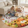 thumbnail image 2 of Round Area Rugs 6Ft, Thanksgiving Non-Slip Washable Circle Rugs Carpet, Fall Pumpkin Maple Cones Flowers Wood Plank Indoor Outdoor Rug Floor Mats Throw Runner for Bedroom Living Room Bathroom, 2 of 7