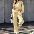 thumbnail image 7 of Kctiaxy Matching Sweat Sets for Women Fashion 2 Piece Outfits Crew Neck Long Sleeve Pullover Crop Tops and Drawstring Straight Wide Leg Pants, 7 of 7