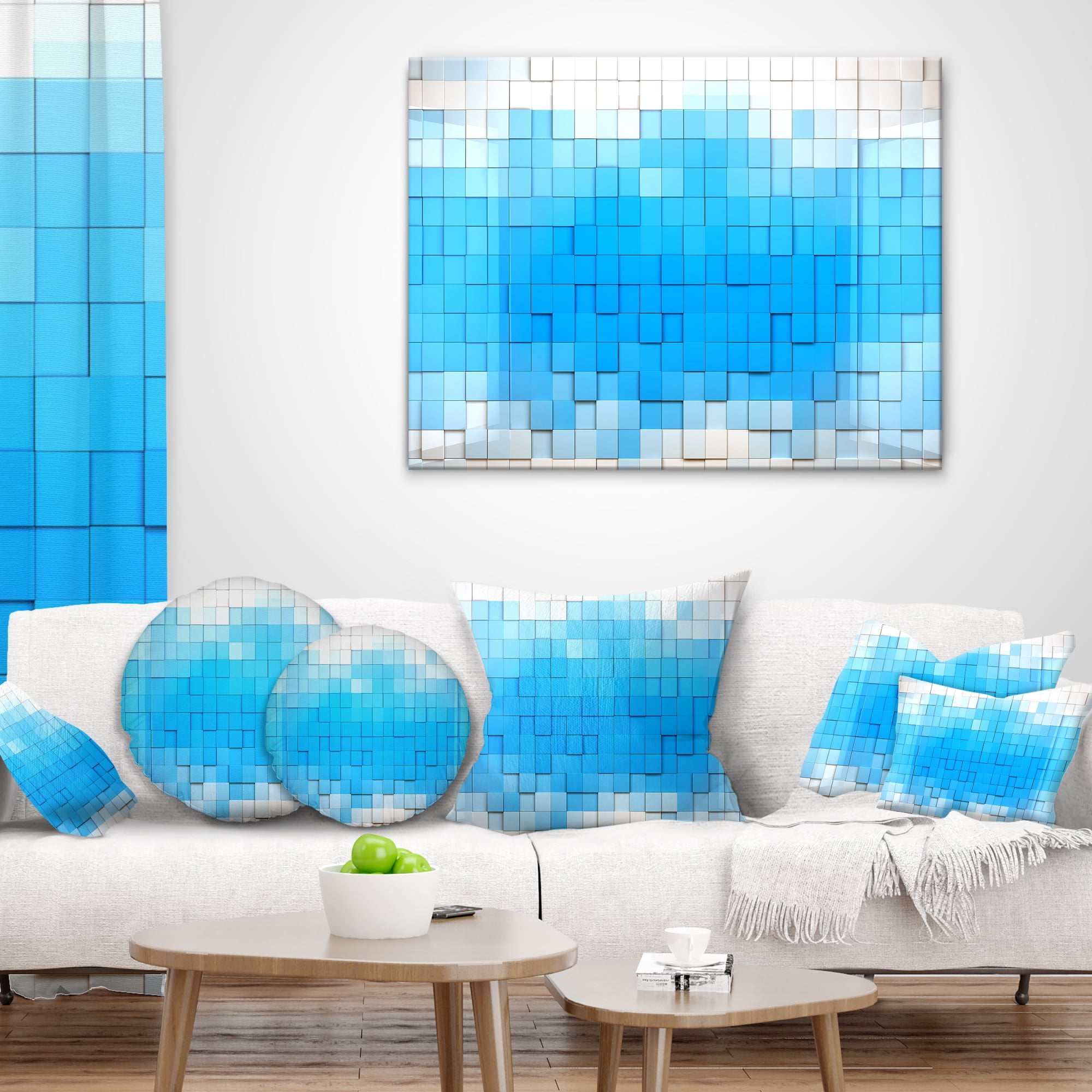 Designart 3D Blue Cubes - Contemporary Throw Pillow - 18x18