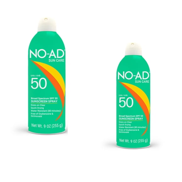 Spray protector solar NO-AD SPF 50 | Protector solar no graso, impermeable y no tóxico | Protector solar corporal | Adecuado para todo tipo de piel | Amplio Espectro | 9 onzas | Paquete de 2