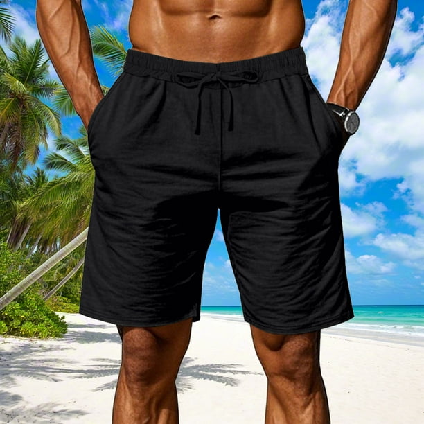 pstuiky Pantalones cortos para hombre, Pantalones cortos holgados de cinco centavos con cordón para hombre, de color liso, para playa, informales, a la moda Pantalones cortos de golf