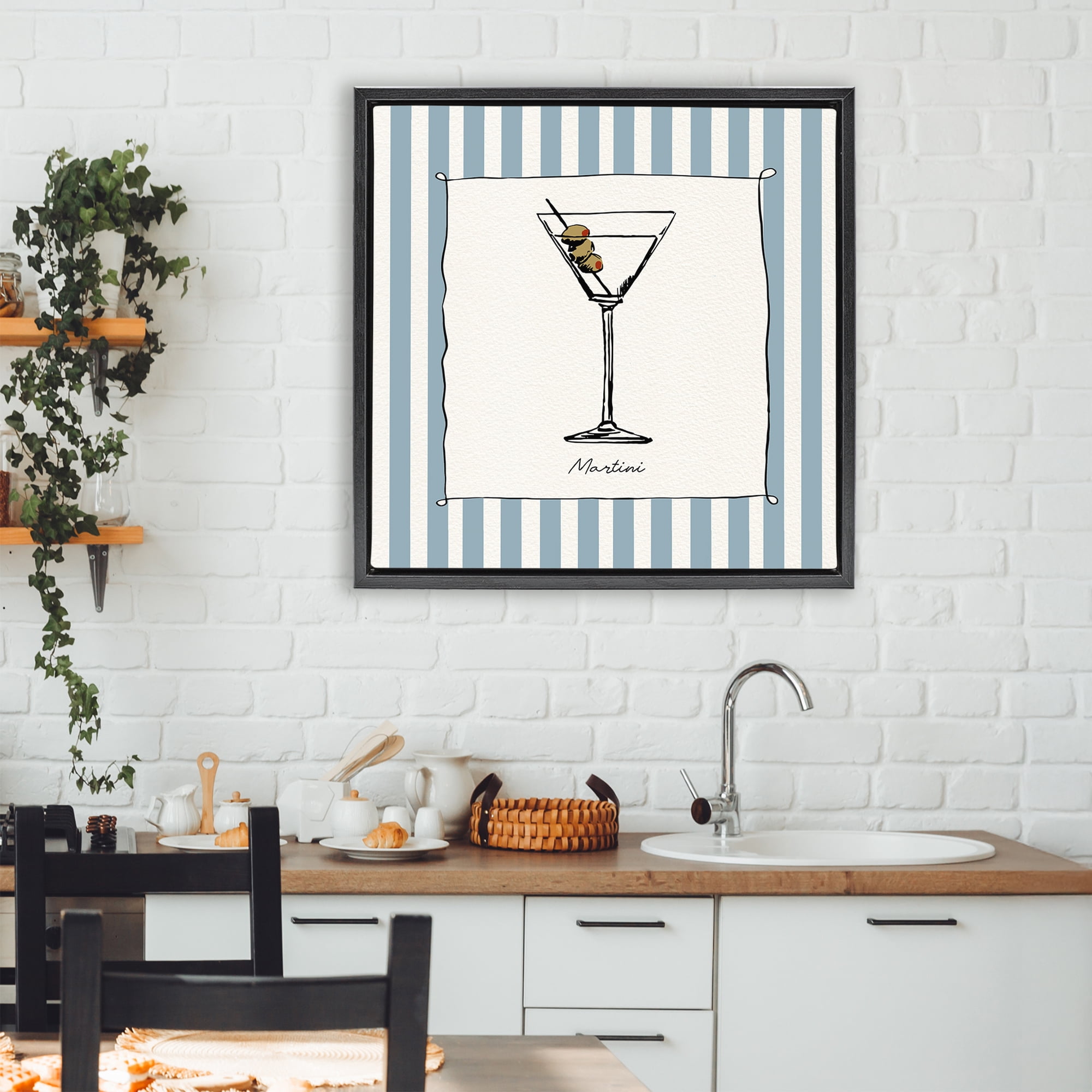 Stupell Industries Martini Summer Stripes Black Framed Floater Canvas Wall Art, design by Susan Jill