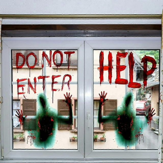 Pegatinas de Halloween "Ayuda, no entres", calcomanías de pared, mano fantasma sangrienta, decoraciones para fiestas de terror