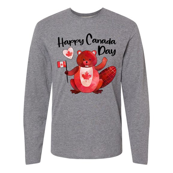 Inktastic Happy Canada Day Cute Red Beaver with Canadian Flag Long Sleeve T-Shirt