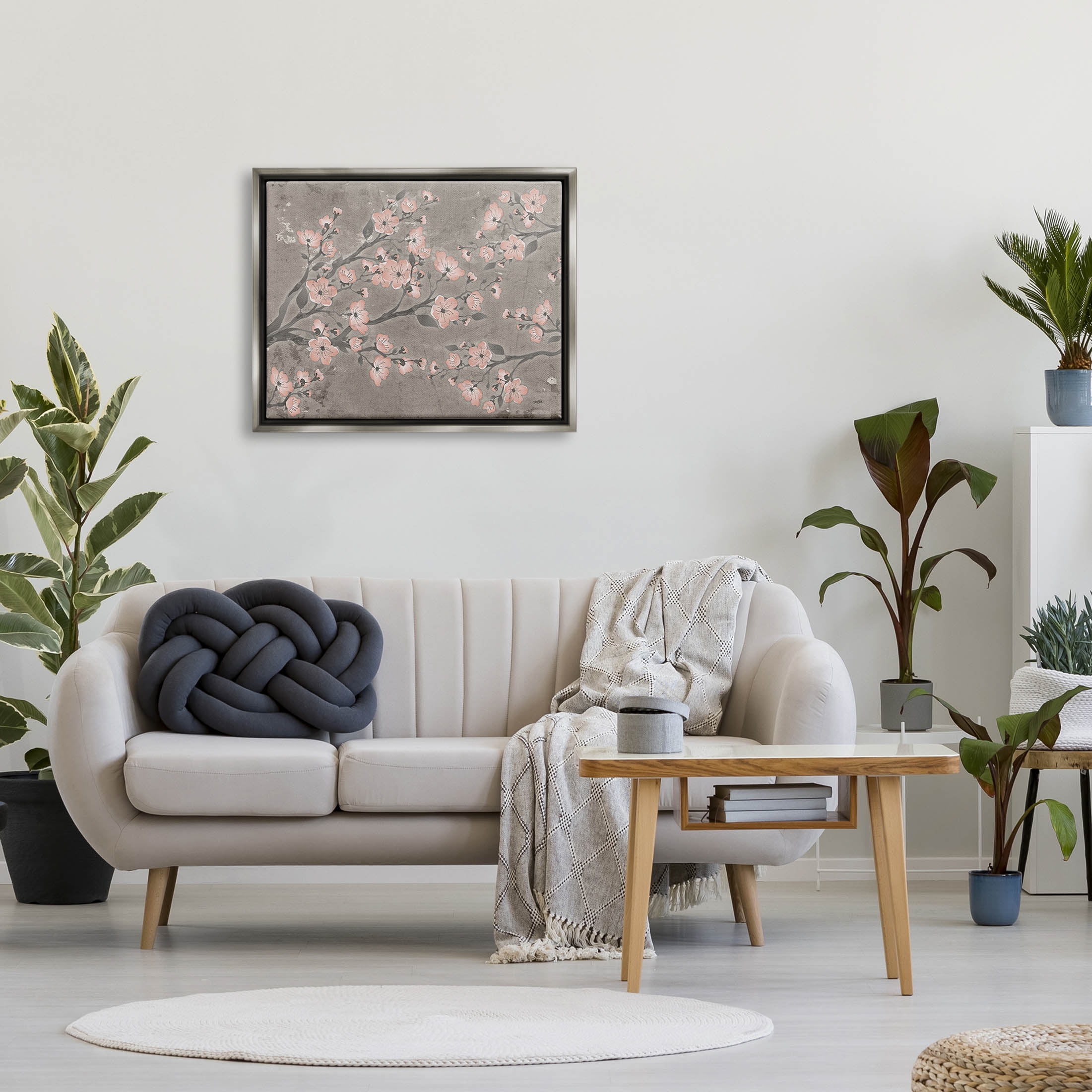 Stupell Industries Cherry Blossom Pattern Composition Graphic Art Luster Gray Floating Framed Canvas Print Wall Art, Design by Diane Stimson