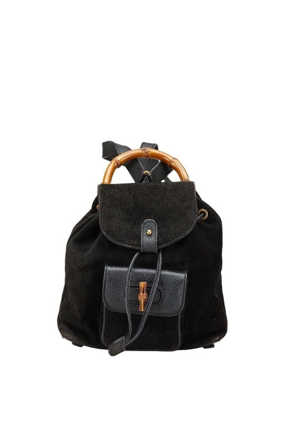 Pre-Owned Gucci Bamboo Backpack 003 2058 0030 Black Leather Suede Women's GUCCI