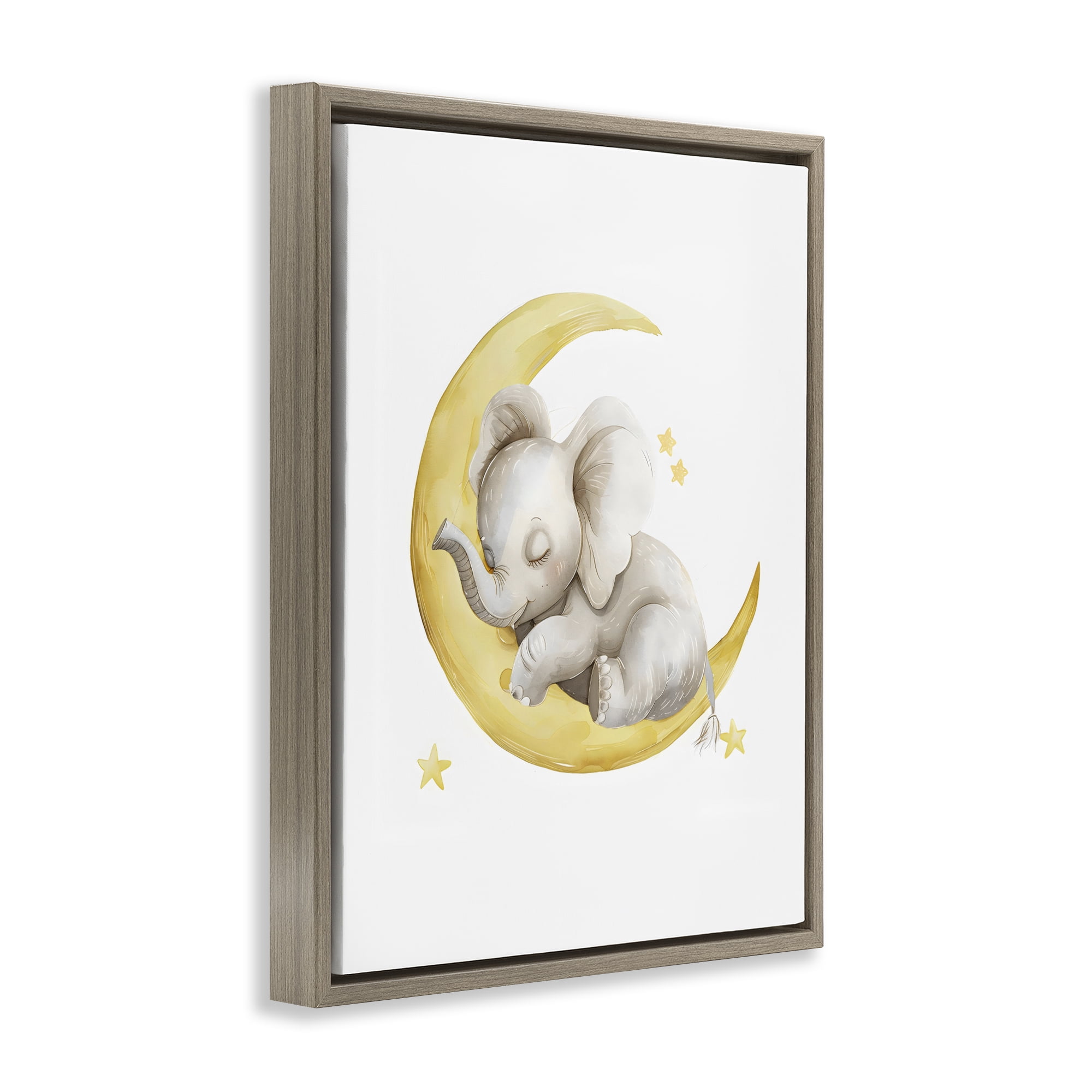 Stupell Industries Sleeping Elephant on Yellow Moon Brown Framed Floater Canvas Wall Art, design by LSR Design Studio