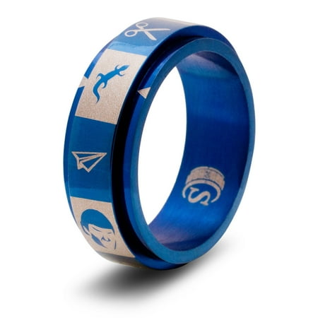 CritSuccess Rock Paper Scissors Lizard Spock Dice Ring Spinner (Size 10 - Stainless Steel - Blue)