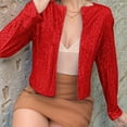 thumbnail image 4 of Womens Sequin Jacket Casual Long Sleeve Front Party Jacket Red XXL, 4 of 9