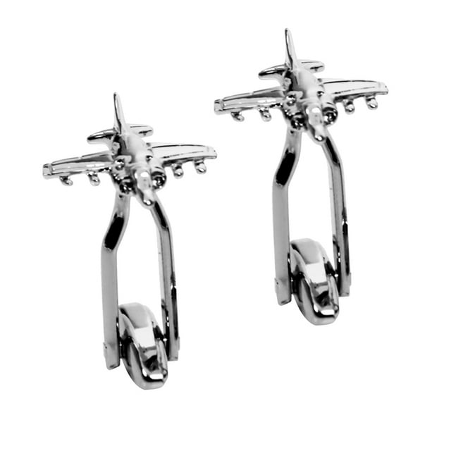 Hombres Gemelos Mancuernillas Camisa Traje Novedad Elegante -Avión Sunnimix plata