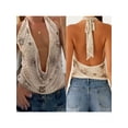 thumbnail image 2 of Rdhnmea Women Tank Tops Beaded Flower Cowl Neck Halter Neck Casual Vests, 2 of 8