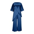 thumbnail image 4 of Xdegoge Satin Sets for Women 2 Piece 3/4 Sleeve Crewneck Silk Matching Set Asymmetrical Oversized Tops and Wide Leg Pants Casual Loose Travel Beach Outfits, 4 of 6