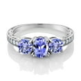 thumbnail image 2 of Gem Stone King 1.79 Cttw Blue Tanzanite 3-Stone Engagement Ring for Women | 925 Sterling Silver | Oval 7X5MM and Round 5MM | Three Stone Wedding Engagement Anniversary Ring for Women, 2 of 4