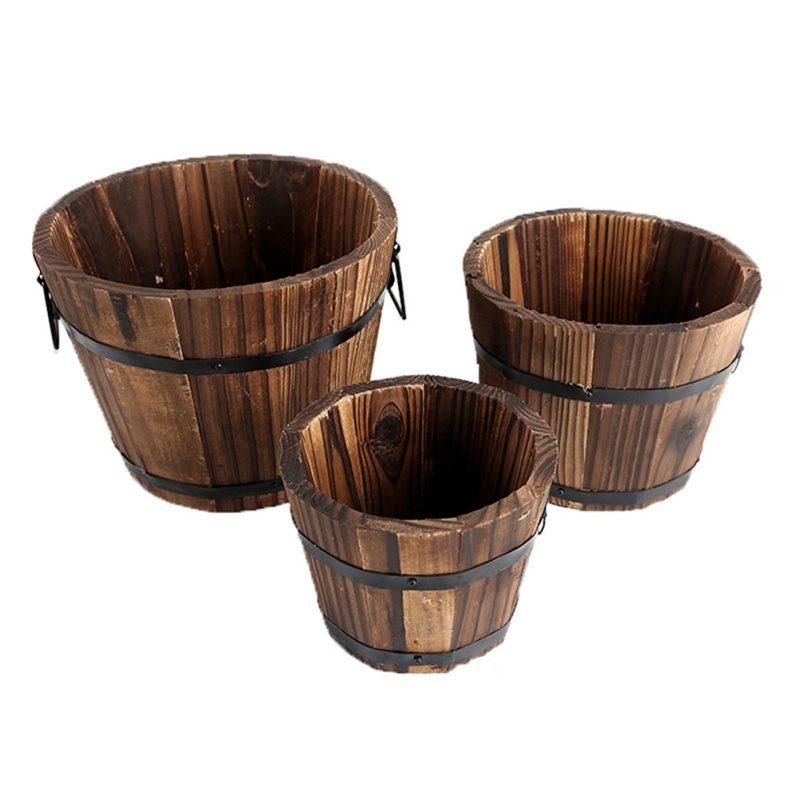 SweetCandy Wooden Bucket Barrel Planters, Rustic Succulent Planter Box