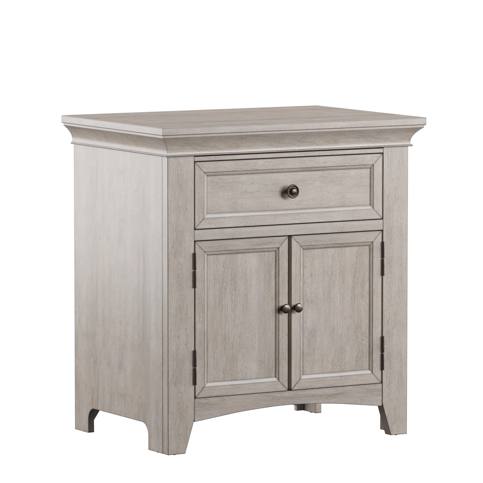 Weston Home Crestler Classic Cupboard Nightstand with 1-Drawer & Charging Station, Antique White