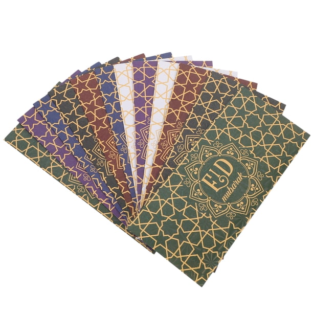KAKOWELY 12 sobres de papel para Eid Mubarak con elementos festivos, sobres para dinero en efectivo y fiestas (estilo mixto)