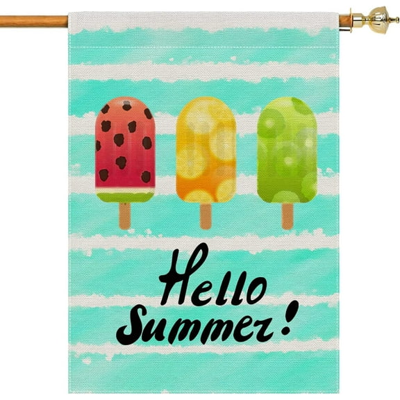 Thideape Watermelon Ice Cream Day Summer Houses Flag Double Sided Burlap Outdoor Decor Flags 28 x 40 Inch