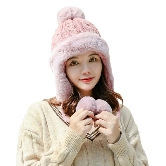 LULULION Fashionable Knitted Hat Cold Protection Pink 1Pcs for Girls Winter Outdoor Activities