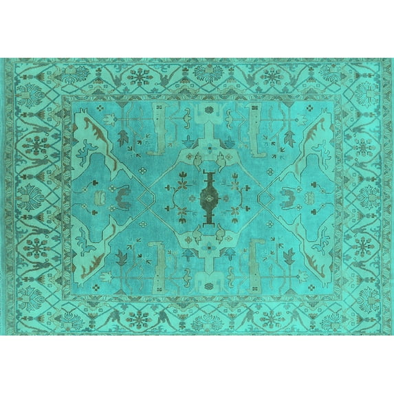 Ahgly Company Indoor Rectangle Oriental Turquoise Blue Traditional Area Rugs, 8' x 12'