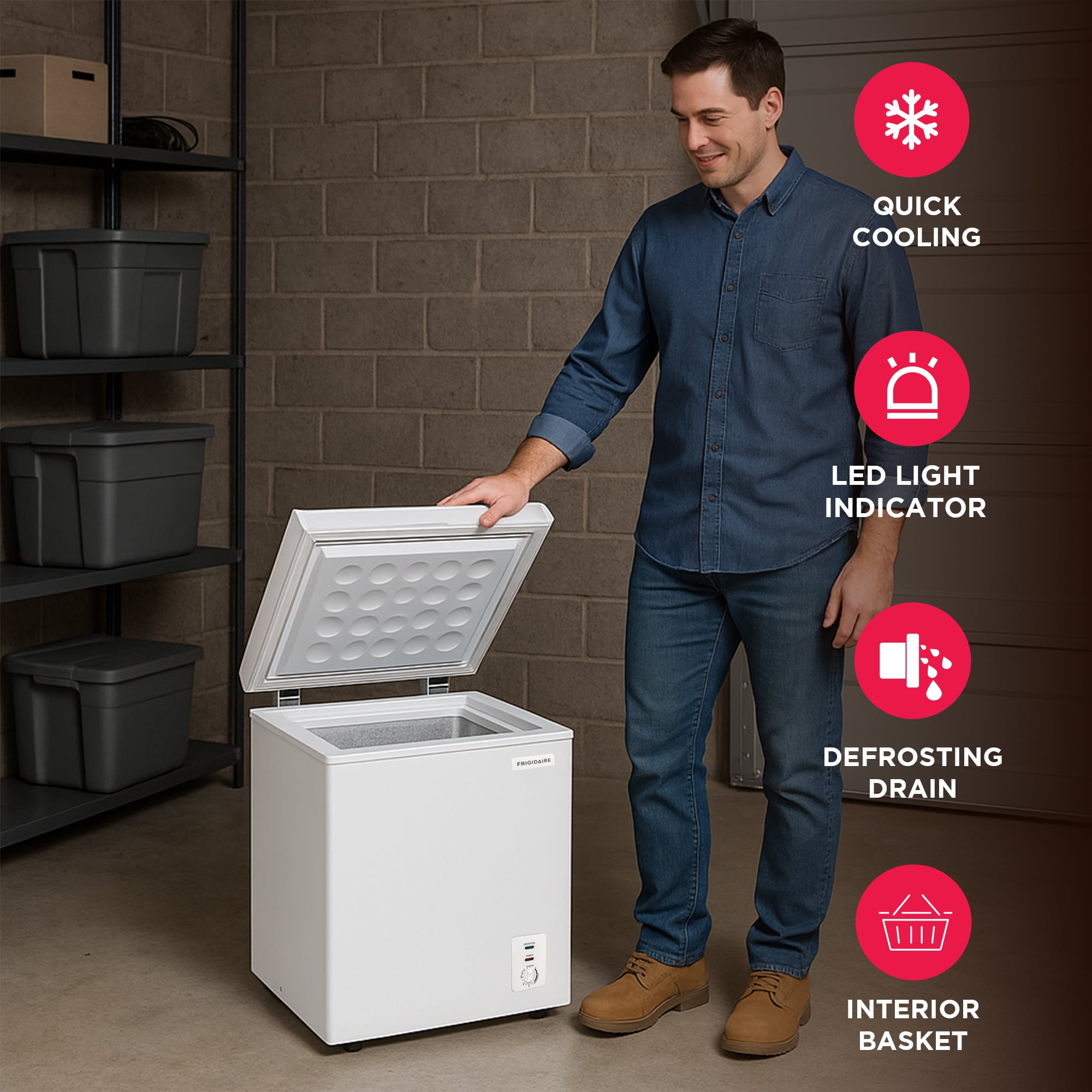 Frigidaire 2.1 Cu. ft. Garage Ready Chest Freezer, Compact Deep Freezer in White