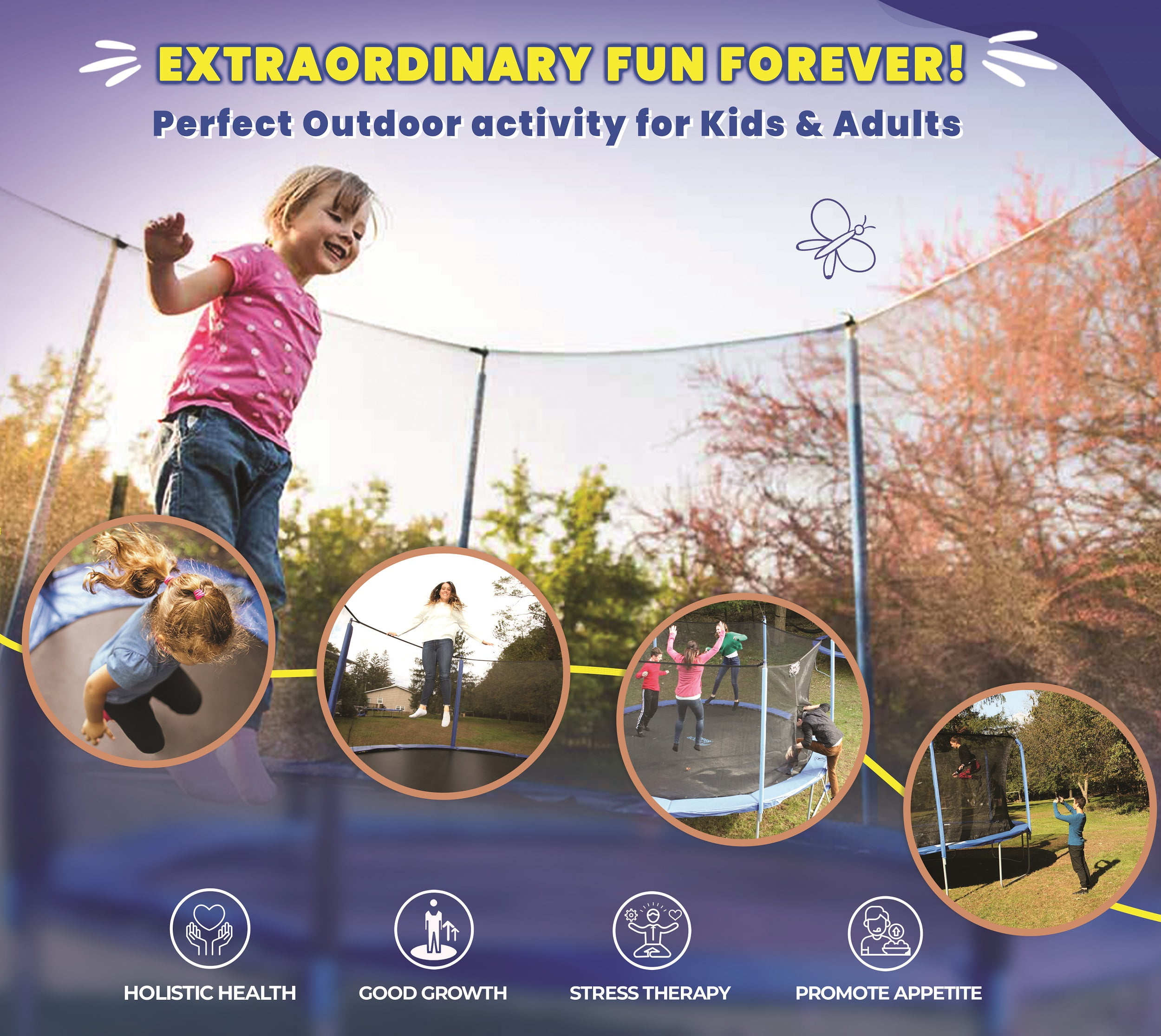 Machrus Upper Bounce 15 FT Round Trampoline Set with Safety Enclosure System – Backyard Trampoline - Outdoor Trampoline for Kids - Adults