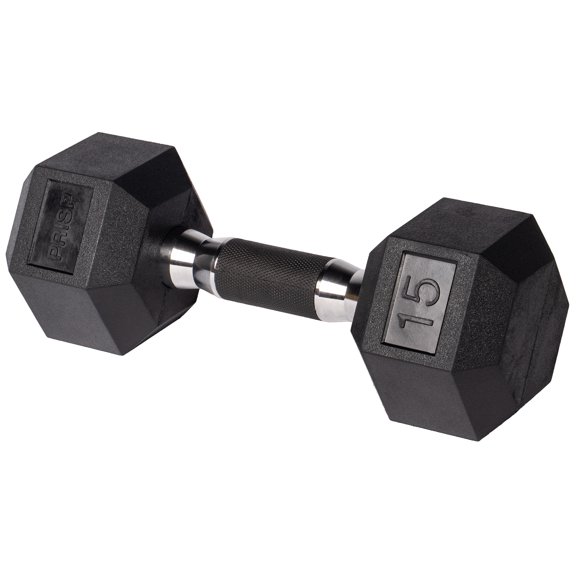 PRISP Rubber Encased Hex Dumbbell - Cast Iron Hand Weight for Home Gym, Exercise and Fitness with Rubber Grip; Sold Individually