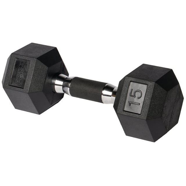 PRISP Rubber Encased Hex Dumbbell - Cast Iron Hand Weight for Home Gym, Exercise and Fitness with Rubber Grip; Sold Individually