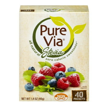 Pure Via Stevia Sweetener Zero Calorie Sweetener for Coffee & Tea Sugar Alternative, 40 count, 1.4 oz