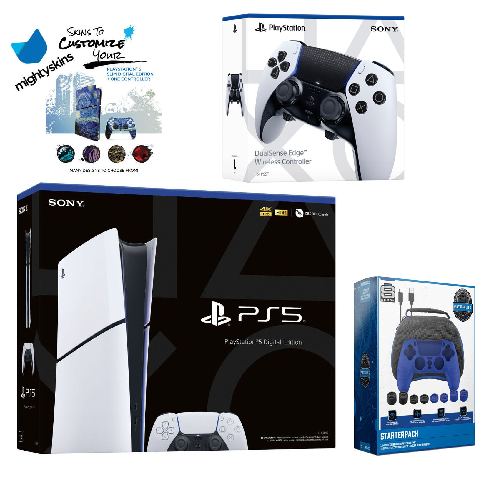 Sony Playstation 5 Slim Digital with Extra EDGE Controller, Gamer Starter Kit and MightySkins Decal Voucher Plus 2 Year CPS Extended Warranty