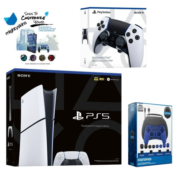 Sony PlayStation 5 Slim Digital with Extra Edge Controller, Pro Gamer Starter Kit and MightySkins Decal Voucher