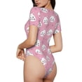 thumbnail image 3 of KLL Women 's Crew Neck Bodysuit Jumpsuits Cute Cat Print Short onesies Stretch T Shirts, 3 of 7