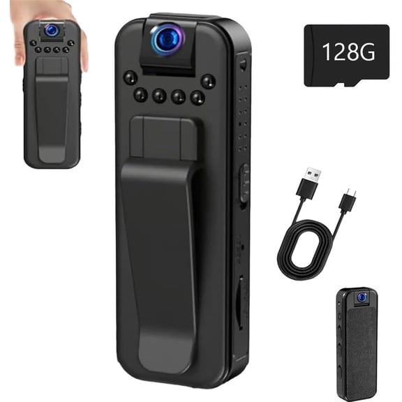HD 1080P Rechargeable Mini Body Camera with Night Vision, Portable Wearable Recorder with Rotating Lens and Memory Card for Personal Recording