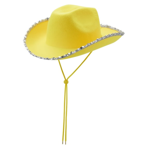 Yoetaun Sequins Brim Hat for Women Cowgirl Hat Wedding Party Props Bachelorette Party Western Hat for Bridal Yellow