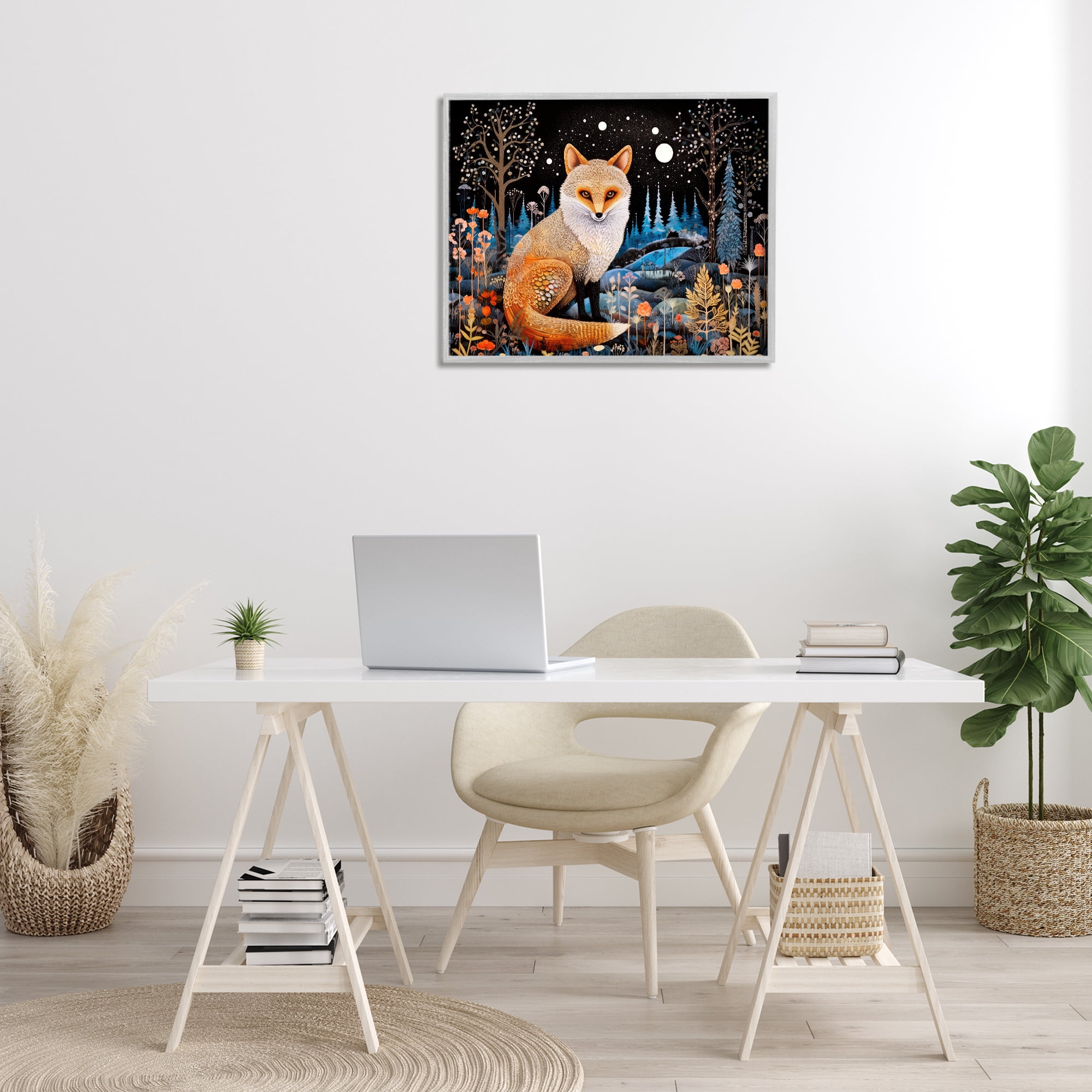 Stupell Industries Forest Fox in Nature Animals & Insects Painting Gray Framed Art Print Wall Art, 30 x 24