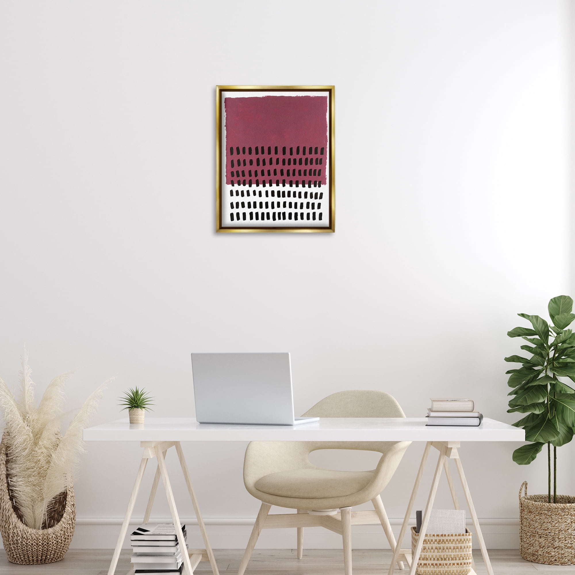 Stupell Industries Red Dotted Pattern Abstract Painting Gold Floater Framed Canvas Art Print Wall Art, 17 x 21