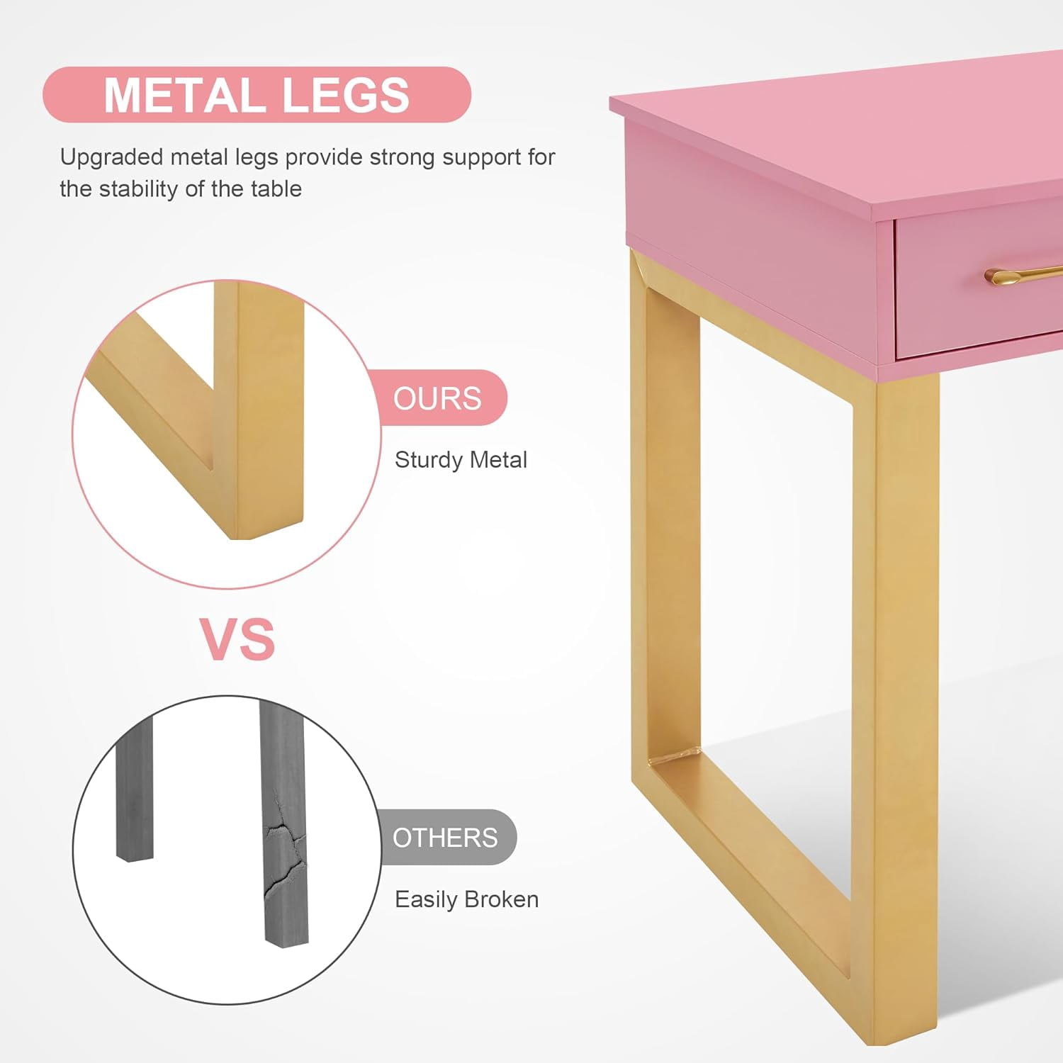 BarberPub Makeup Vanity Desk with Drawers, Manicure Table with Storage Cabinet