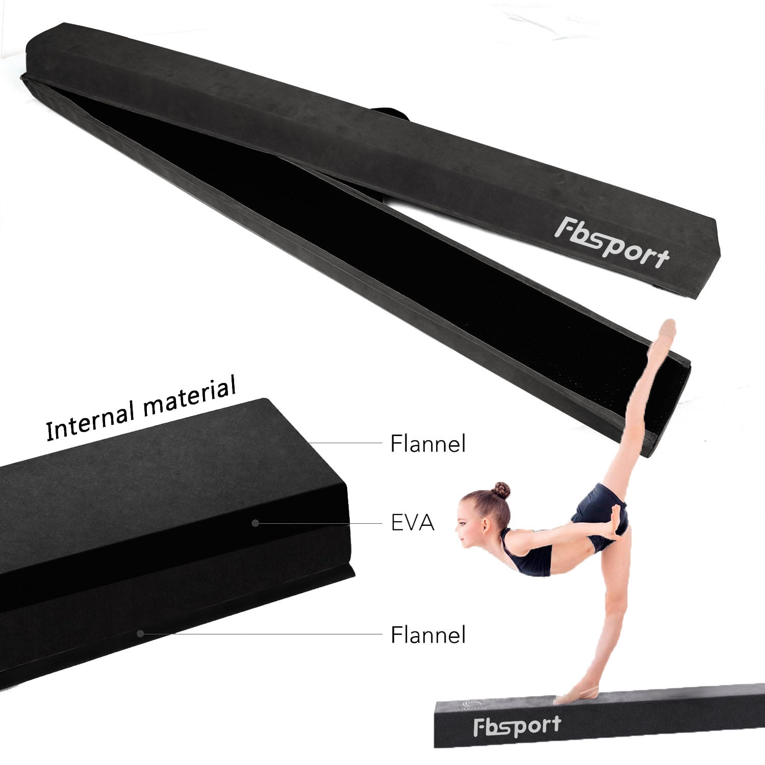 Fbsport Black 2.4m/7.9ft Folding Sectional Gymnastics Floor Balance