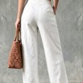 thumbnail image 4 of JUUNthy Womens Wide Leg Pants, High Waist Button Closure Front Patch Pocket Summer Pants for Daily Holiday Travel Wear White S, 4 of 4