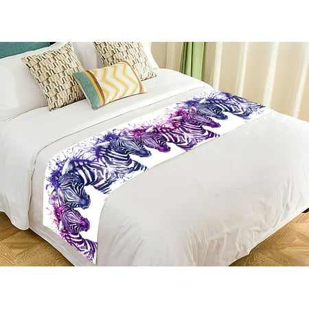 Bed Scarves GCKG Watercolor Zebra Bed Runner, Cute Love Zebras Bed Runners Scarves Bed Decoration 20x95 inch ()