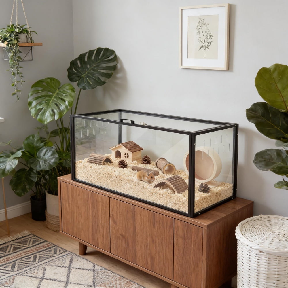 Spacious Hamster Cage Pet Cage 41.3" Acrylic & Steel Small Pet Enclosure with Clear Sides Large Top Door for Hamsters Gerbils Rats Hedgehogs