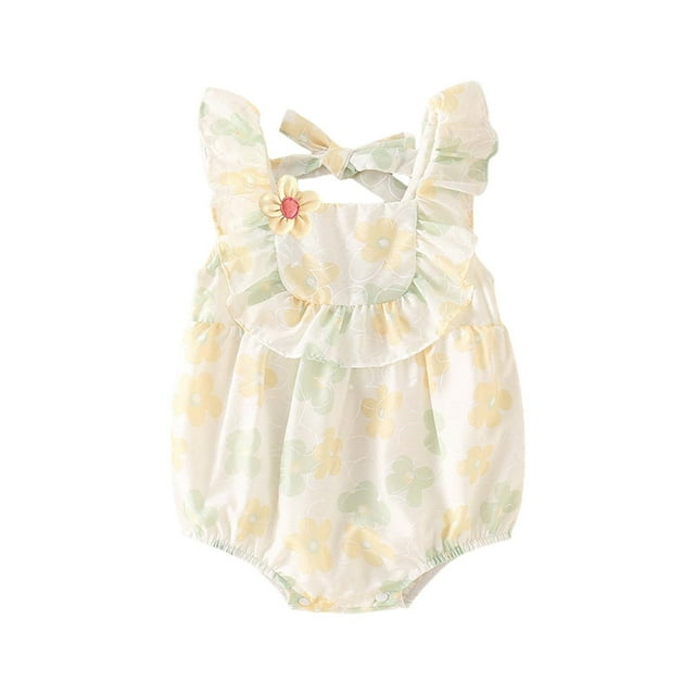 WEAIXIMIUNGChristmas Baby Girl Floral Pattern Ruffle Sleeveless Back Lacing Baby Romper Summer Baby Climbing Clothes 0-3 Months