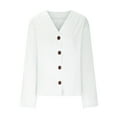 thumbnail image 5 of Blmnix Baggy Fitted Button Up Shirts Solid Color White Womens Summer Tops V-Neck Long Sleeve Tees, 5 of 6