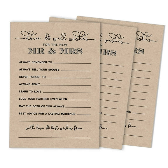 Inkdotpot Pack Of 50 Rustic Kraft Advice Cards, Advice & Wishes For The Bride and Groom, Mr and Mrs Wedding Game Activity 5x7 inches
