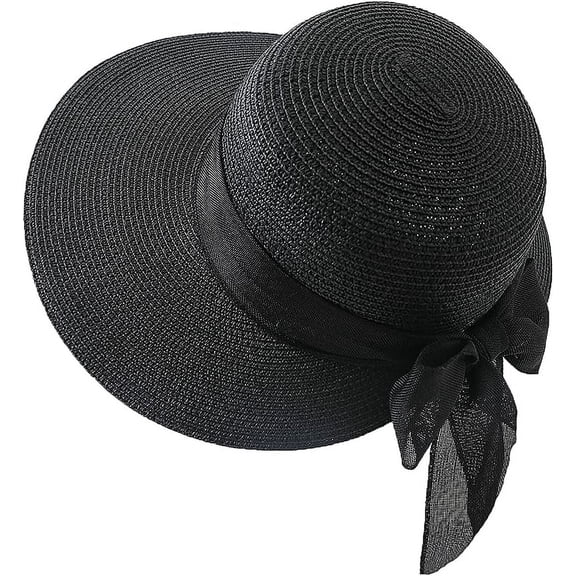 Kukuzhu Women Floppy Straw Beach Hat UV Protection Wide Brim Sun Hat Packable Lightweight Travel Sun Hat