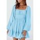 thumbnail image 1 of Vestido de manga larga para mujer,Vestido de cuello cuadrado para mujer, Vestido de verano con lazo en la espalda, Vestido fluido para mujer, diseñado a medida, 1 of 6