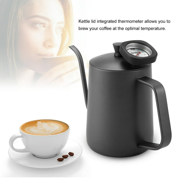 Hervidor de café con termómetro, hervidor de café de acero inoxidable de 600 ml, hervidor de café con cuello de cisne, experiencia incomparable Jadeshay A