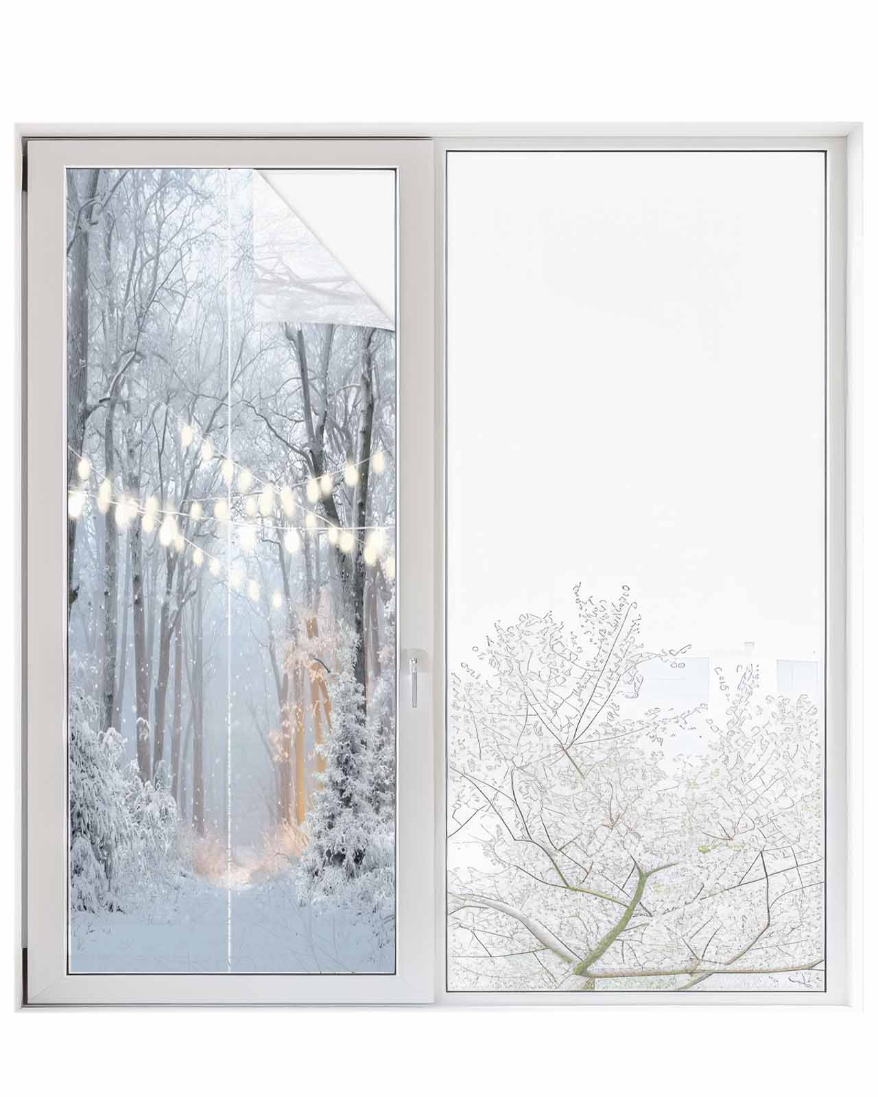 Grey White Christmas Window Privacy Film Stained Glass Window Film Decorative Windows Cover Static Windows Cling for Glass Door Xmas Tree Snowflake Forest Stickers for Bathroom 29.5"x78.7"