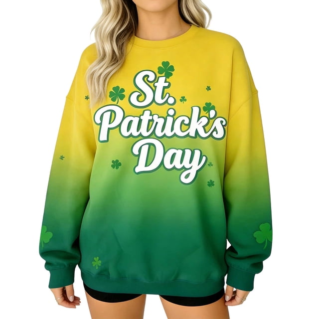 Camiseta de Cuello de Tripulación de Manga Larga de las Mujeres Camiseta Festiva Casual con Impresión Del Día de San Patricio