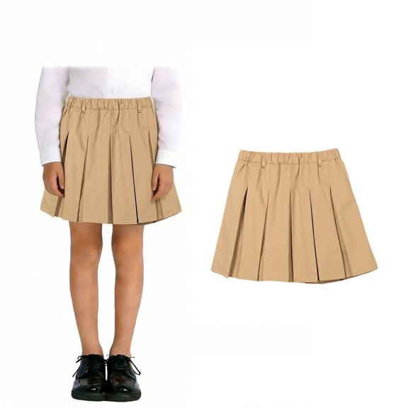 School Uniform Skirt Pleated Skirt Beige Kids Uniforms School Clothes for Girls 9-10 Years